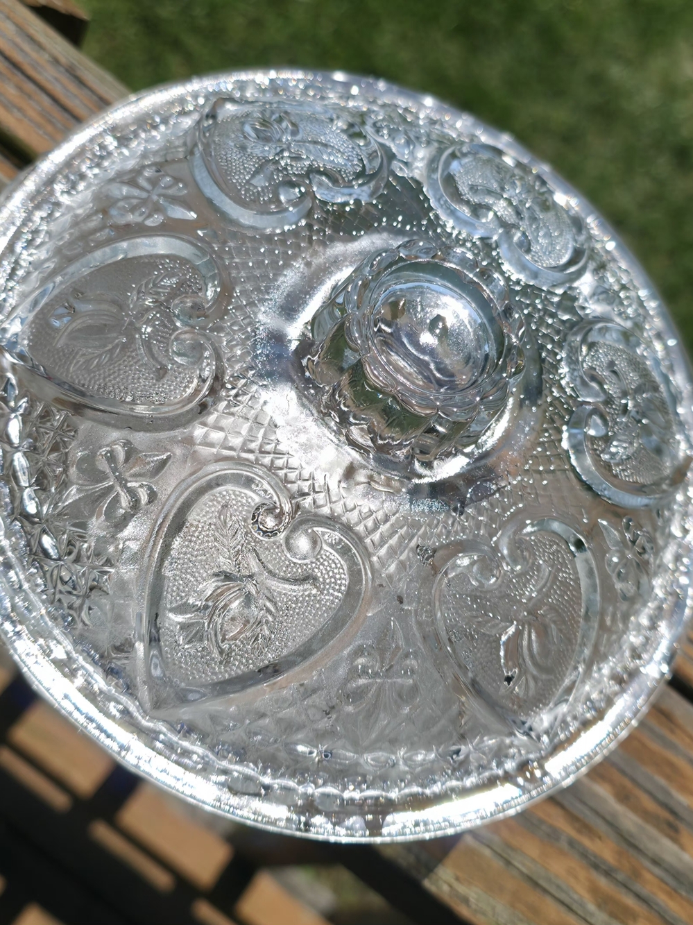 Pressed Glass Covered Dish with Heart Motif - Clear